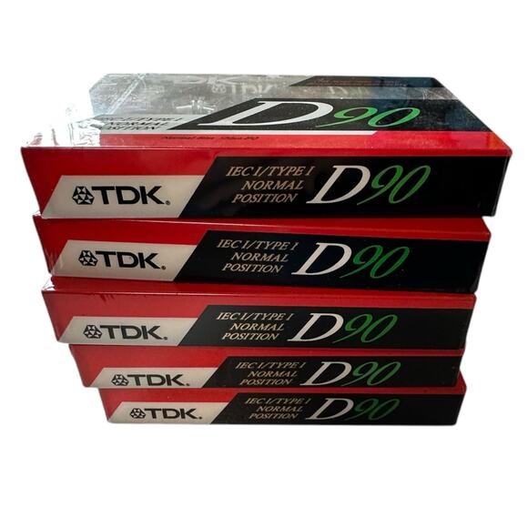 LOT OF 5 TDK D90 blank audio cassette tapes 90 minutes high output NEW SEALED - Picture 1 of 4
